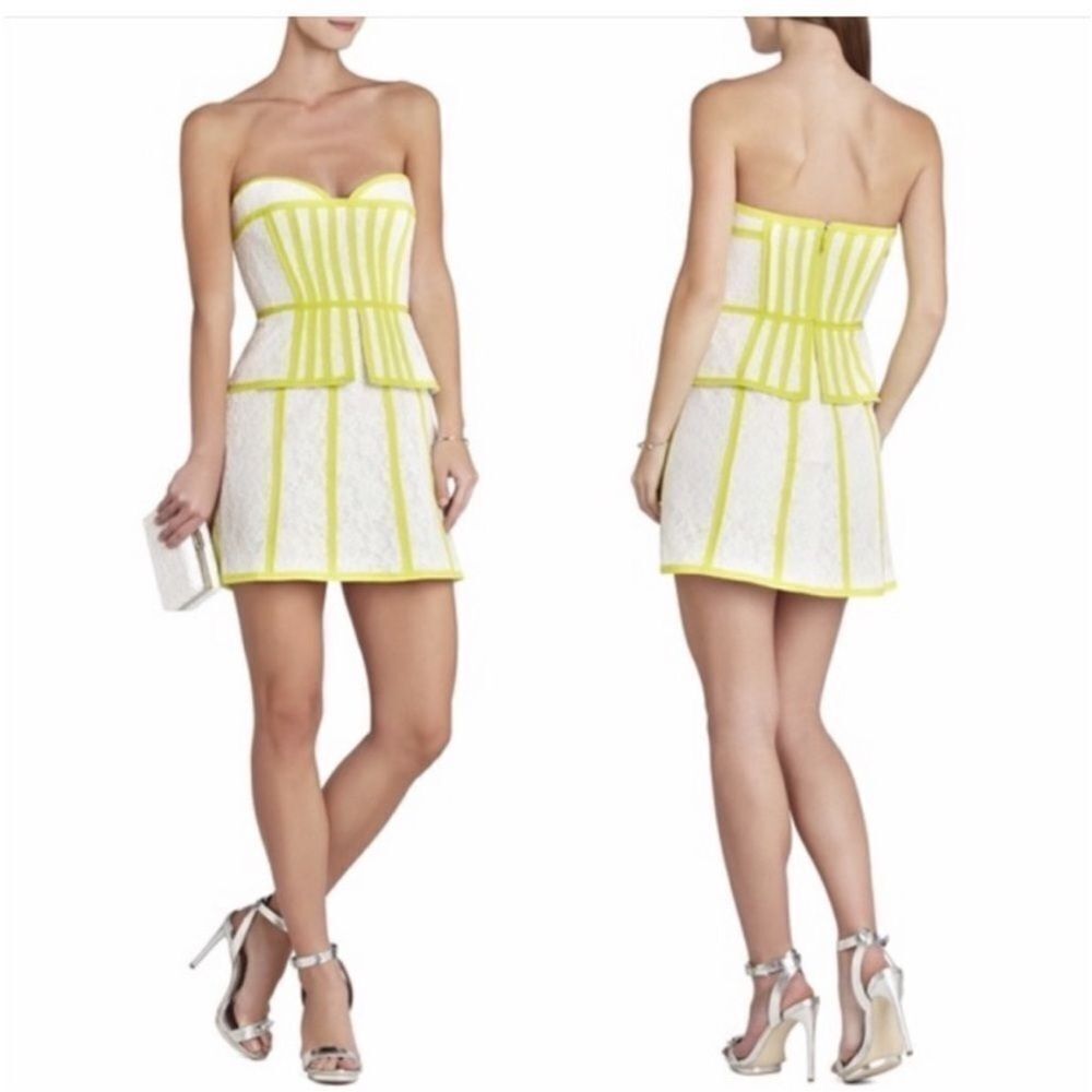BCBGMaxAzria Strapless Yellow green and White Dress, US2